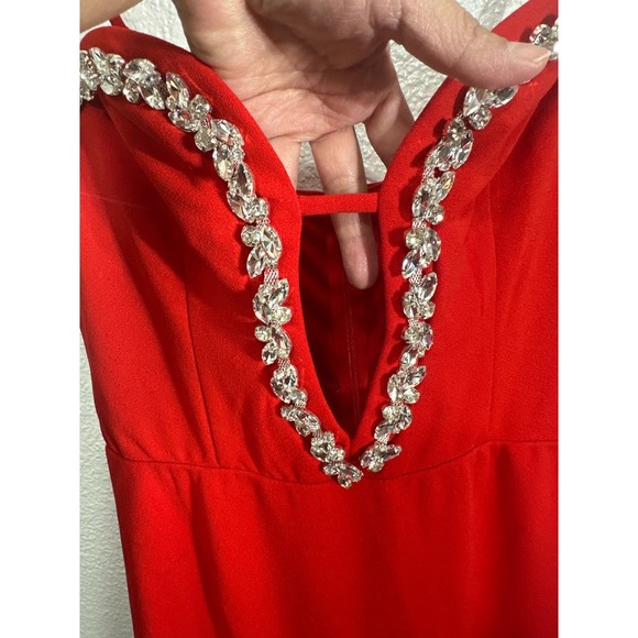 NWT Lulus Embellished V Neck Spaghetti Strap Red Formal Rhinestone Size L - Picture 6 of 12